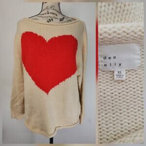 Dee Elly Sz XS Sweater Red Heart Relaxed Slouchy Chunky Beachy Festival